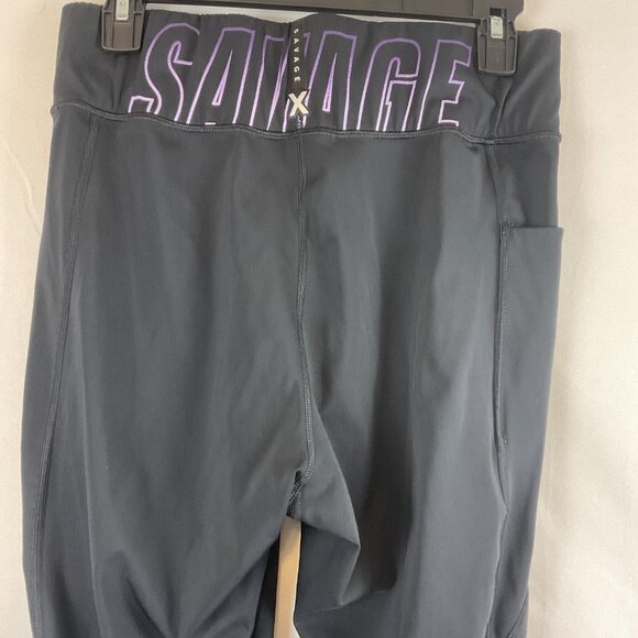 Savage x Fenty Sport Leggings 1X US 16/18 Black Purple Trim Tech Pockets - Picture 7 of 11